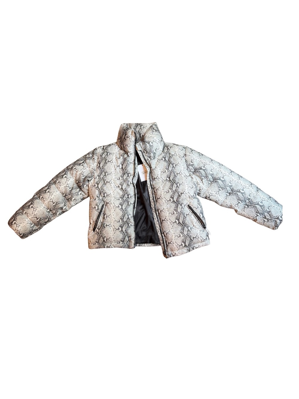 Glamorous Kids Snake-Print Puffer Jacket in Gray and Black